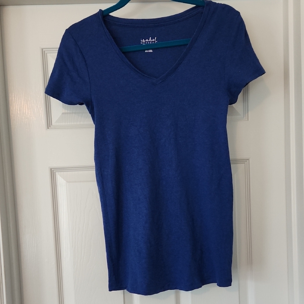 Casual Blue Fitted Maternity V-Neck T-Shirt